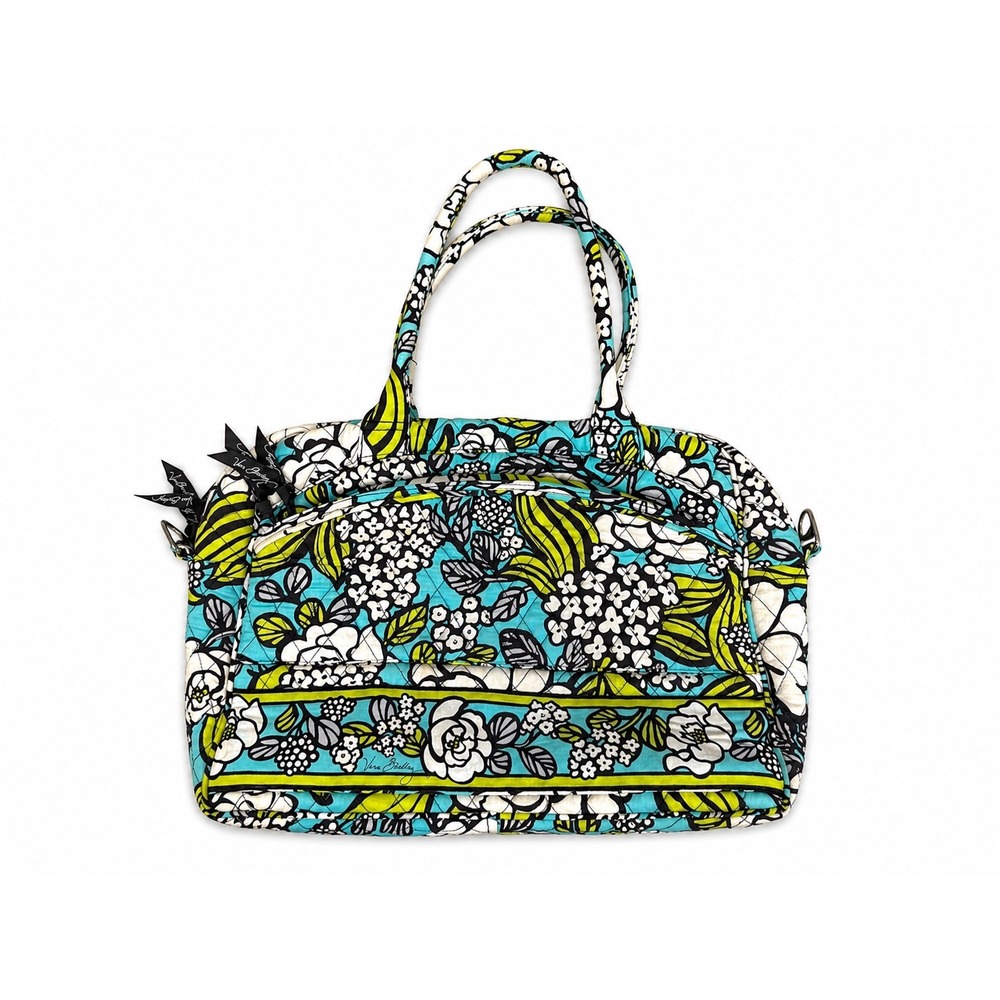 Vera Bradley Go Wild Quilted Floral Travel Bag Turquoise Lime Green Black White